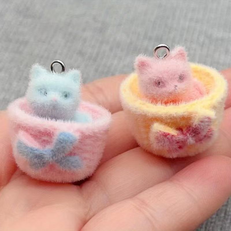 4pcs 3D plush resin cat pendan - Jewelry Making Jewelry 评论和价格
