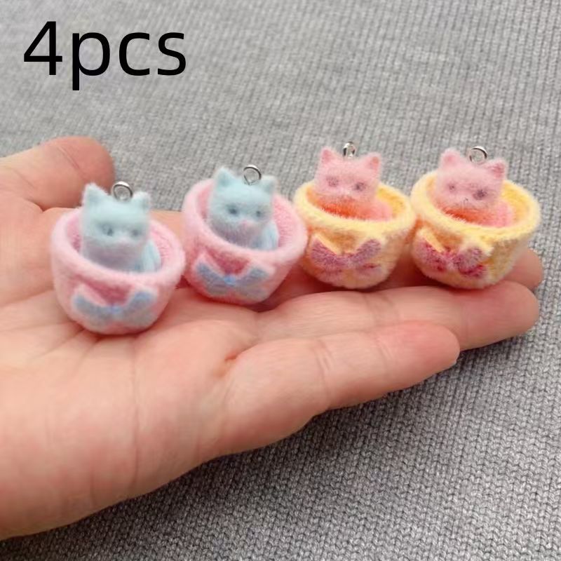 4pcs 3D plush resin cat pendan - Jewelry Making Jewelry 评论和价格