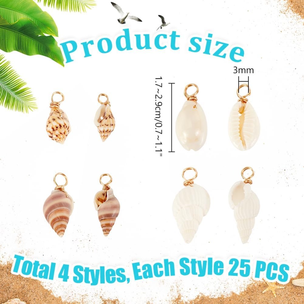 100pcs 4 Styles Natural Shell  - Jewelry Making Charms 评论和价格